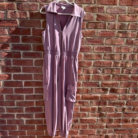 BKE BUCKLE Washed Cargo Jumpsuit pink women's large NEW - Picture 3 of 6